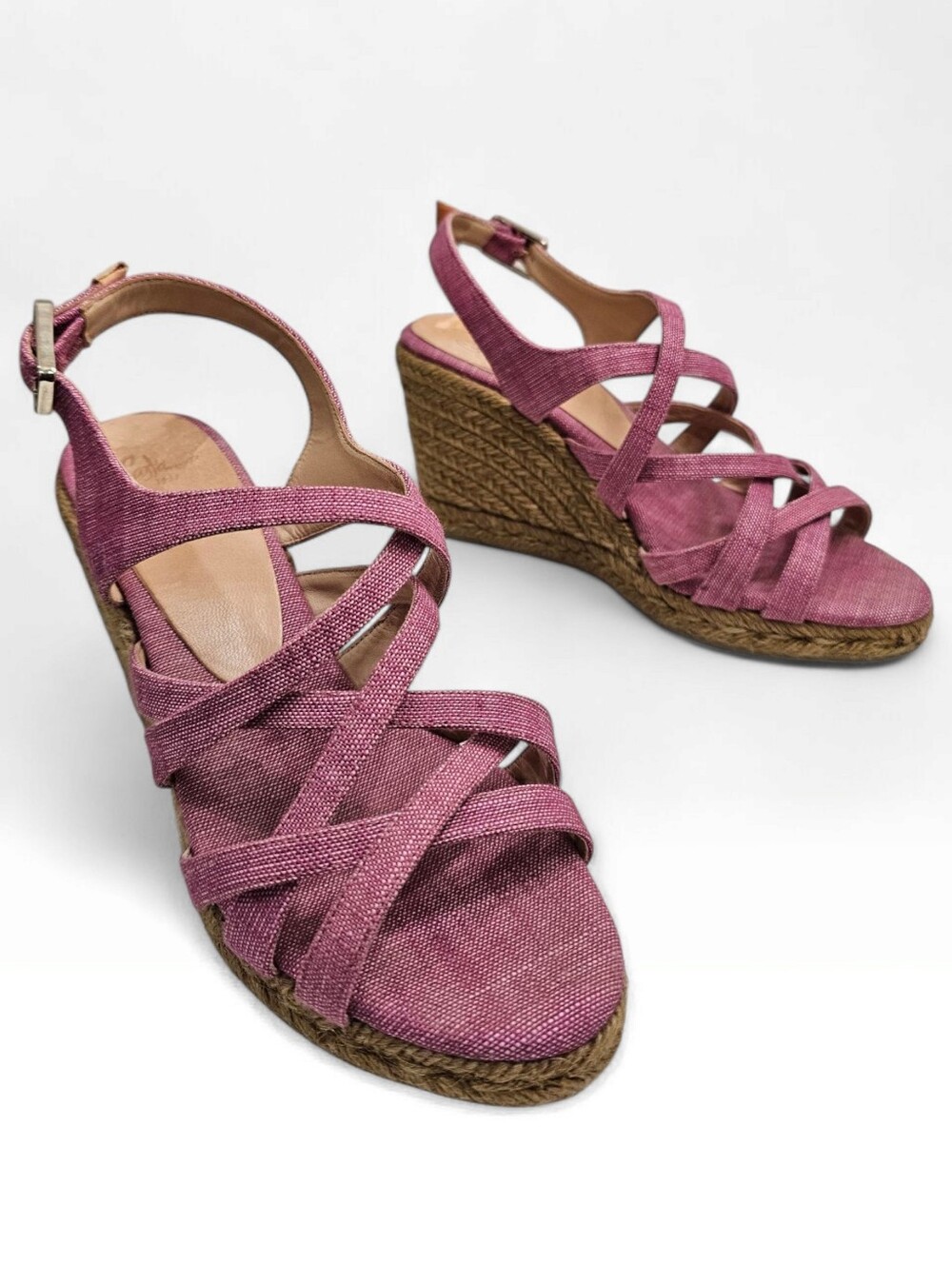 CASTANER Pink Canvas Strappy Espadrille Wedge Sandals 39/8